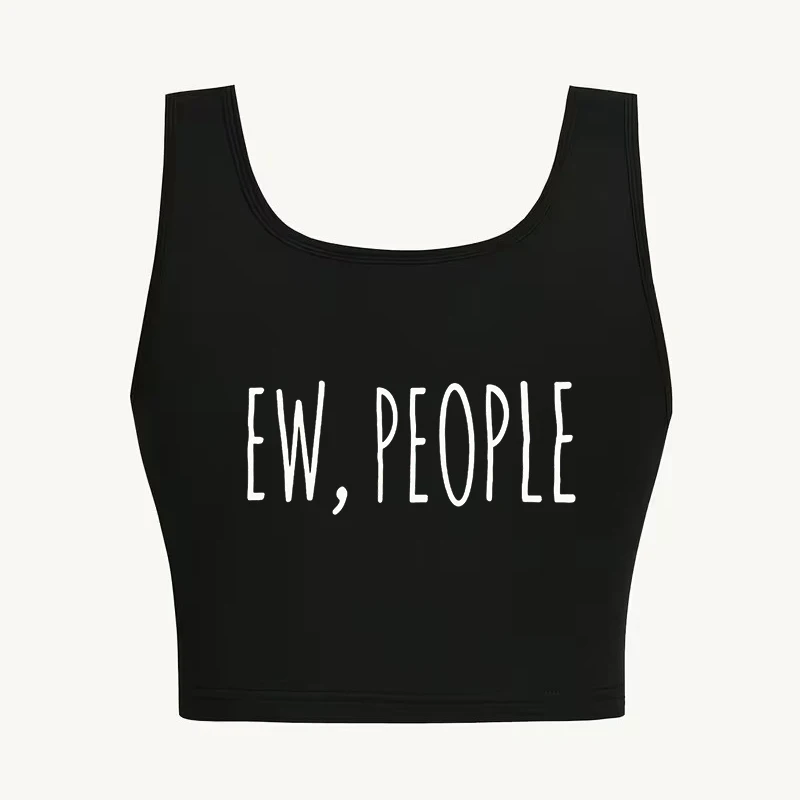 Women's Round Neck Sleeveless Vest T Shirt with Letter EW PEOPLE Print 90s Graphic Y2k Tank Tops Fashionable Sexy Clothes