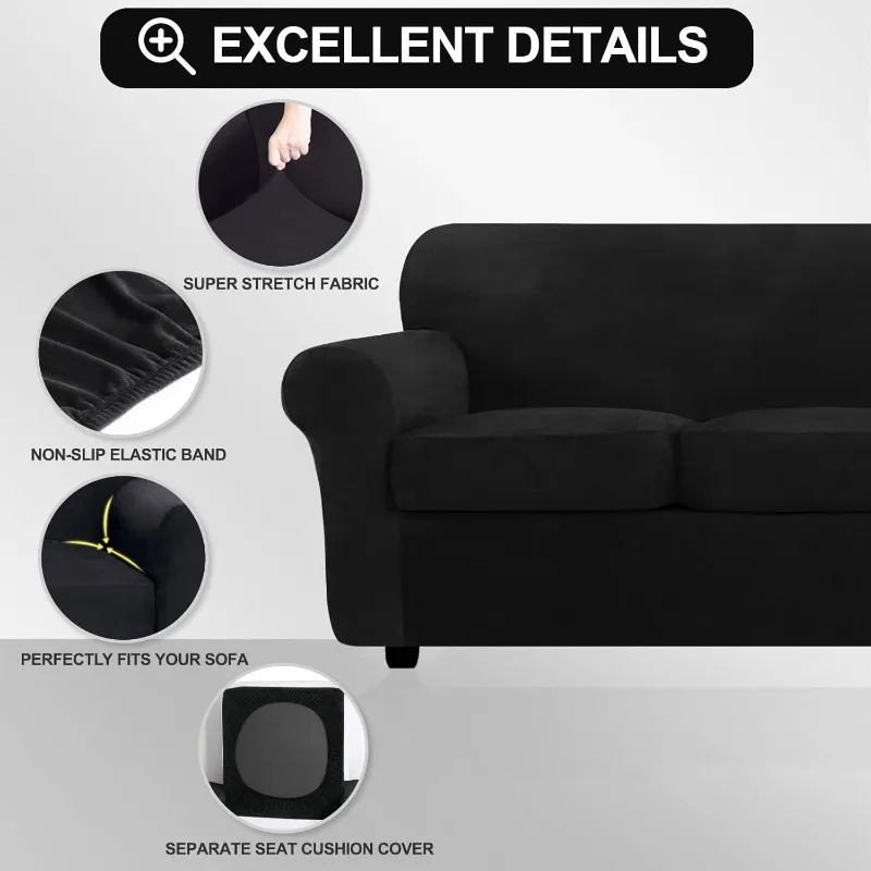 Velvet Sofa Covers for 2 Cushion Couch Sofa Slipcovers for 2 Seat Cushion Couch, Stretch Love Seat Couch Covers