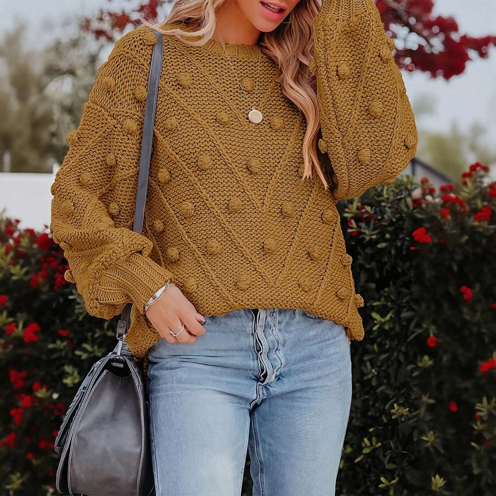 

Women's Loose Long Sleeve Wool Ball Sweater Autumn Winter European American Style Fashion Pullover Knitwear