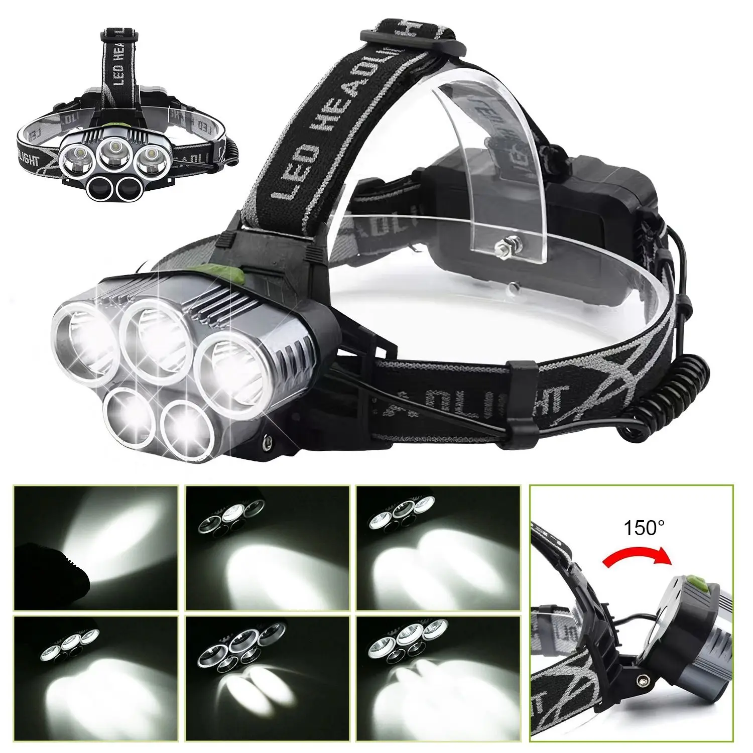 2026 New Rechargeable Headlamp 20000 Lumen LED Headlight 6 Modes Headlamp Flashlight for Camping Cycling Hiking Hunting