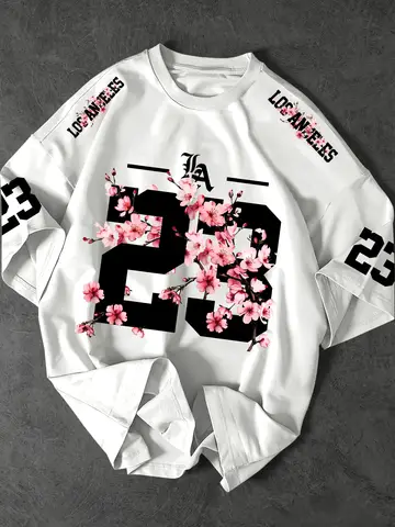 Summer 3D Printings Perfect for Daily Wear for Big-Sized Men's T-Shirts with Cherry Blossom Pattern T-shirt