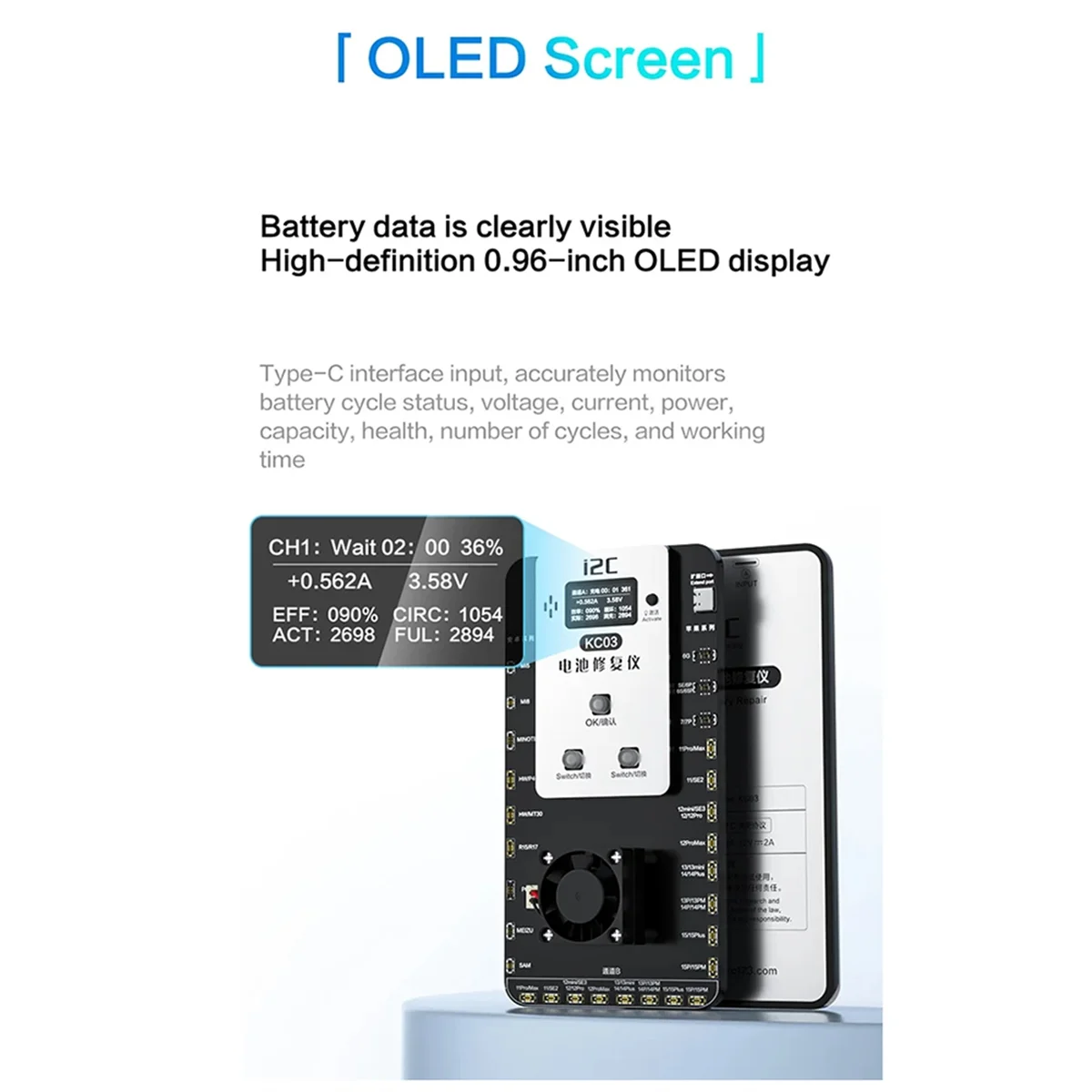 A002 I2C KC03 Battery Charge Repair Instrument for 6-15PM Android Battery Read and Write Detection Activation Board