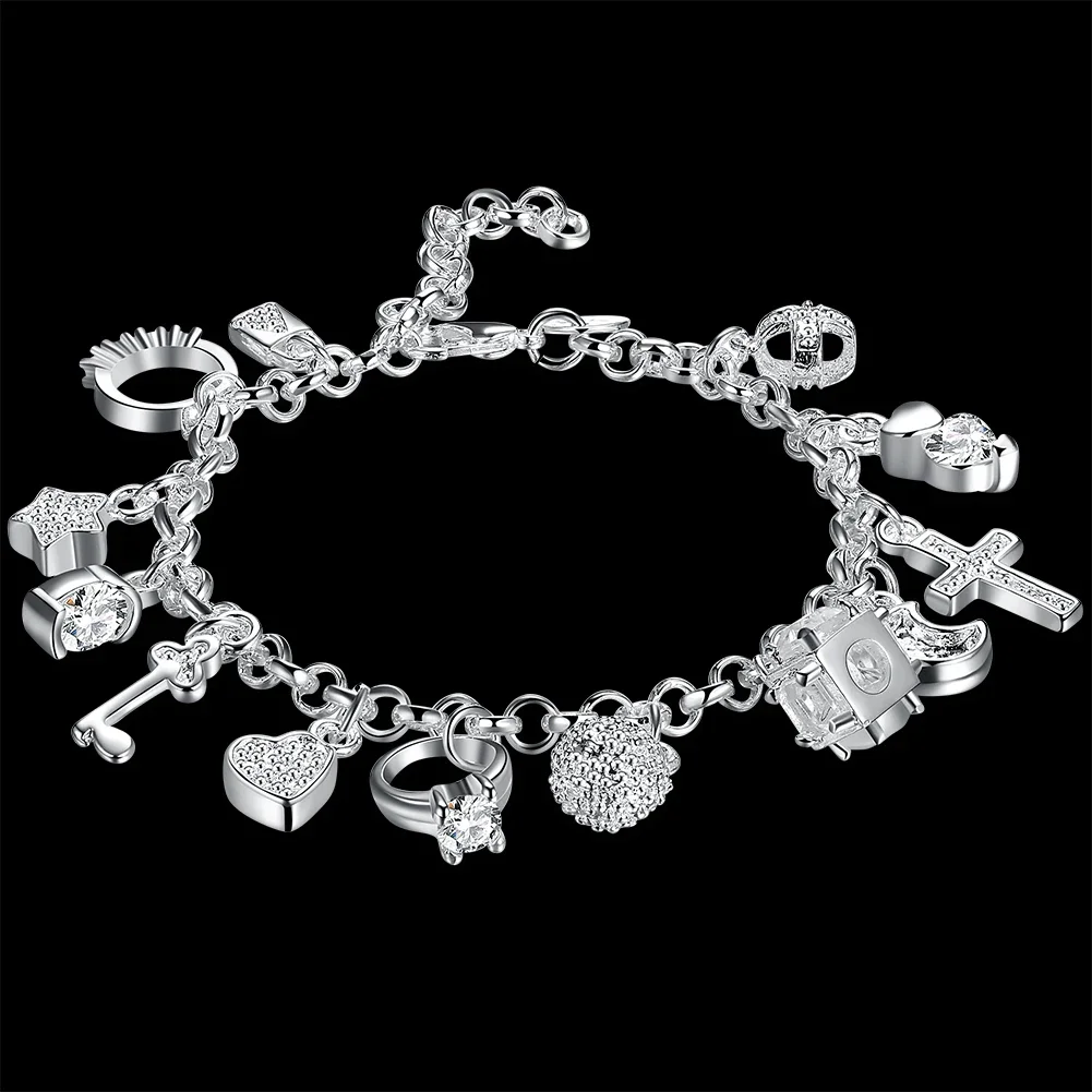 

Hot Street Fashion 925 Sterling Silver Fine Zircon Heart Key Pendant Bracelet For Woman Party Gifts Wedding Accessories Jewelry