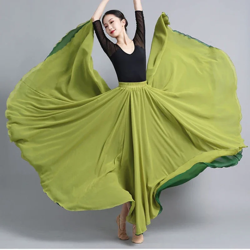 540/630 Degree Classical Dance Skirt Women Double-Side Chiffon Big Swing Skirt Belly Dance Costume Stage Performance Maxi Skirts