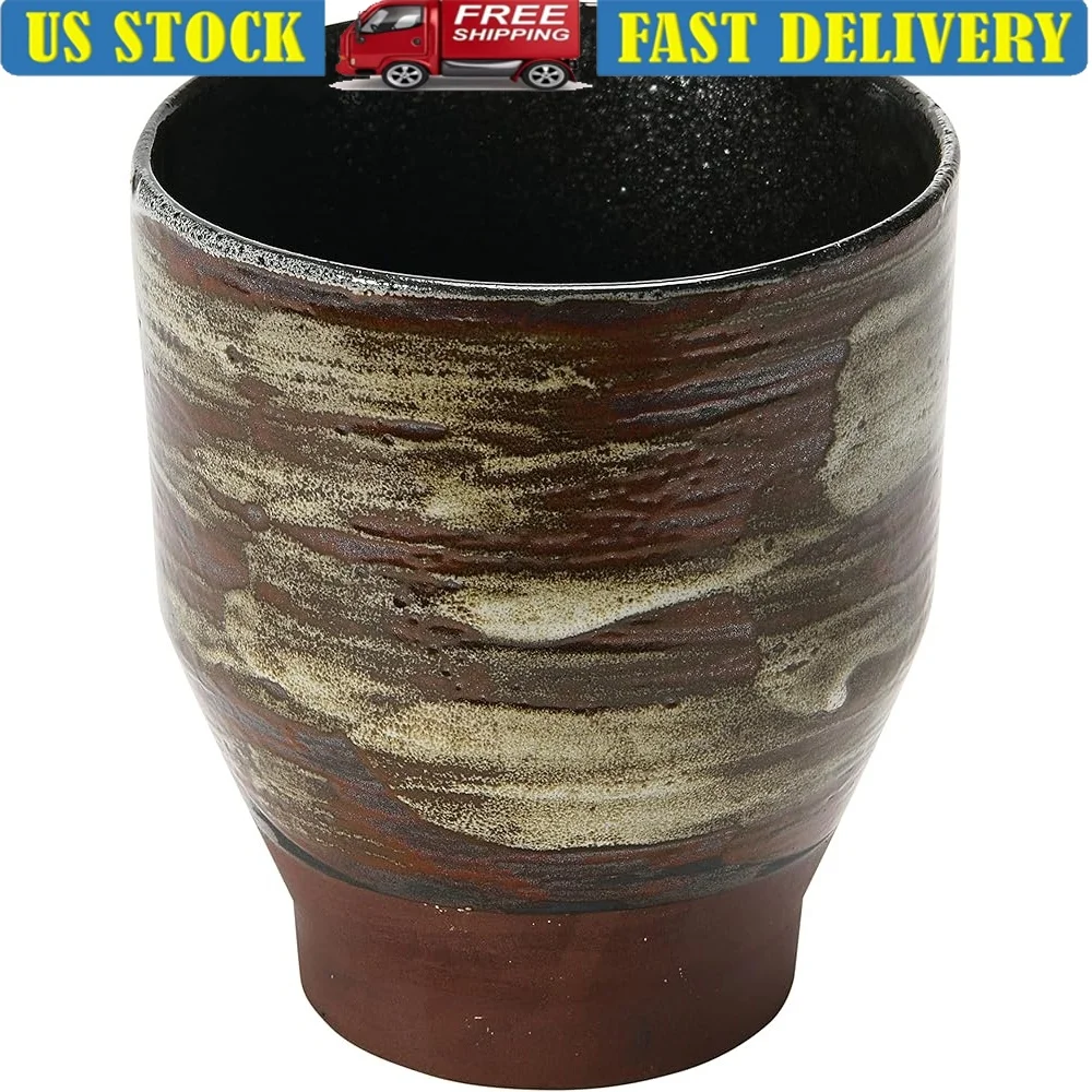 

Stoneware Distressed Brown Planter Pot Unique Reactive Glaze Finish Round Shape Perfect Indoor Plants Rustic Table Decor
