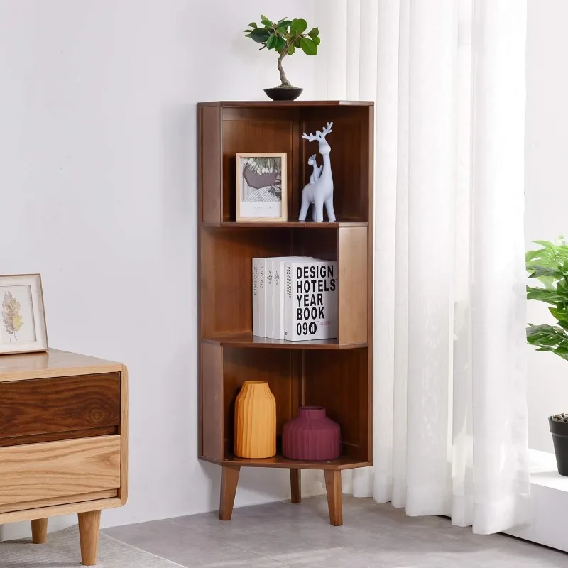 3-Shelf Industrial Corner Bookshelf A-Shaped Display Tall Bookshelf Multifunctional Storage Display Stand Shelf for Home Office