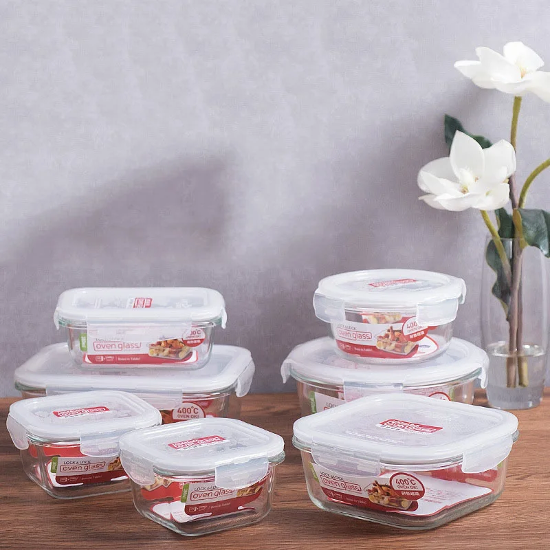 Glass crisper rectangular round microwave oven lunch box simple