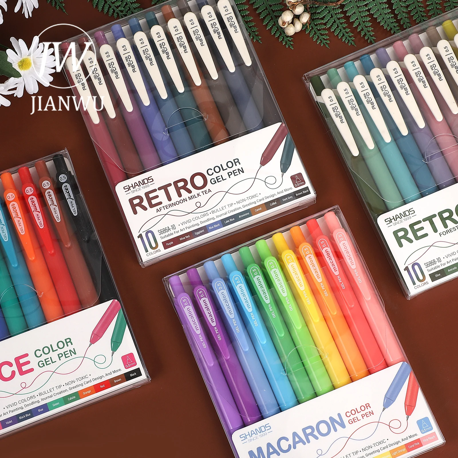 JIANWU 10 Pcs/set Vintage Macaron Colorful Press Gel Pen Set 0.5mm Write Smoothly Creative Journal Student Supplies Stationery