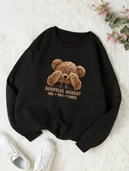 Bear Classic Printed Heat Lining, Crew Neck Loose Pullover, Long Sleeve Plus Velvet Sweatshirt Casual 2024 Winter New Women's ！