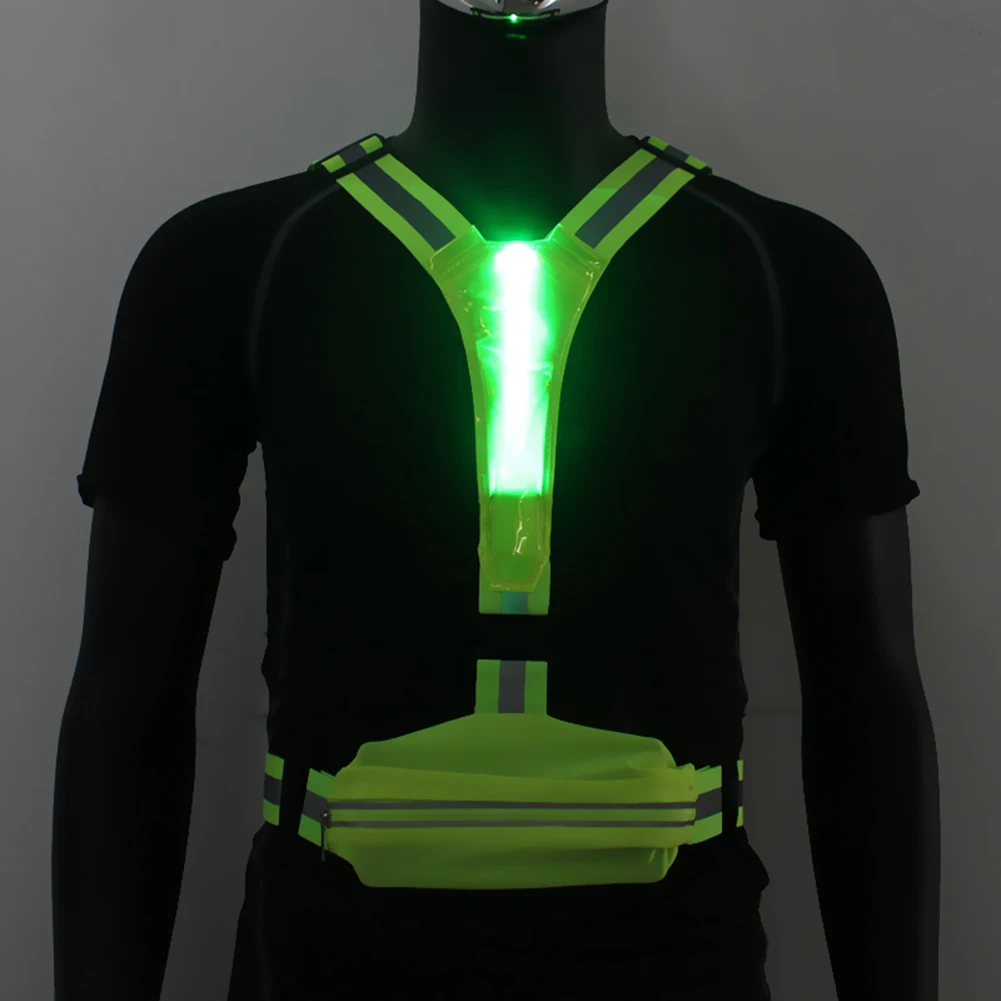 LED Reflective Vest Belt USB Rechargeable Running Vest High Visibility Security Reflective Vest for Night Running Cycling