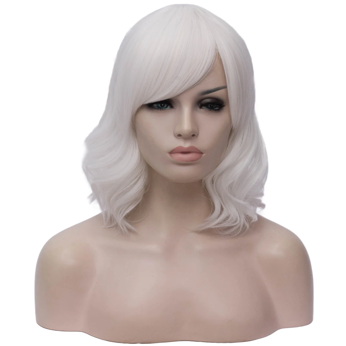 

Short Wavy White Wigs Heat Resistant Synthetic Lolita Wig With Side Bang for Women Cosplay Party Daily