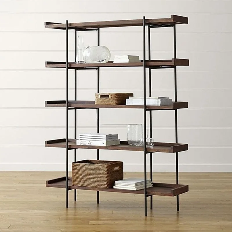 

Modern wrought iron shelves, floor-to-ceiling bookshelves in the living room, solid wood American style