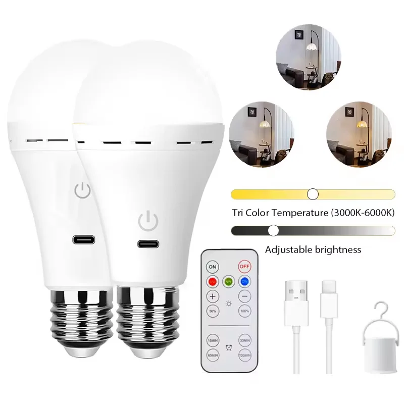 Oplaadbare gloeilamp RGB-kleur USB Led-lamp Slimme lamp Dimbare E27-lampen met timing Draadloze gloeilamp op batterijen