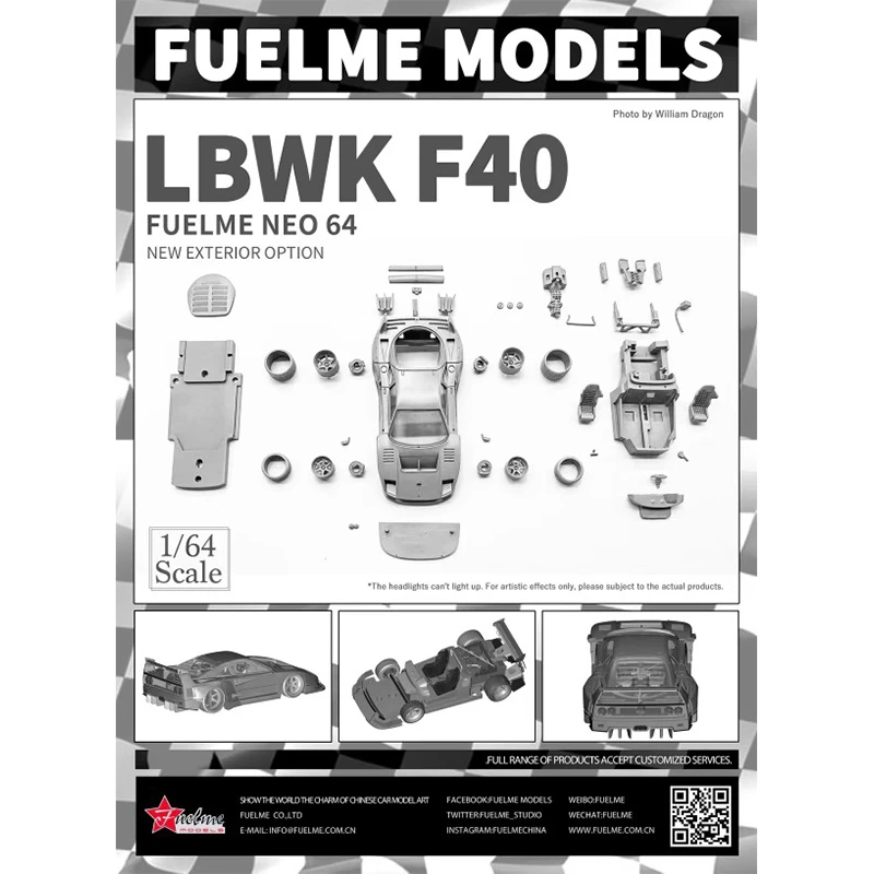 نموذج سيارة ديوراما مصغر من FUELME ، ألعاب راتنج LBWK F40 ، مجموعة متوفرة في المخزون ، 1:64