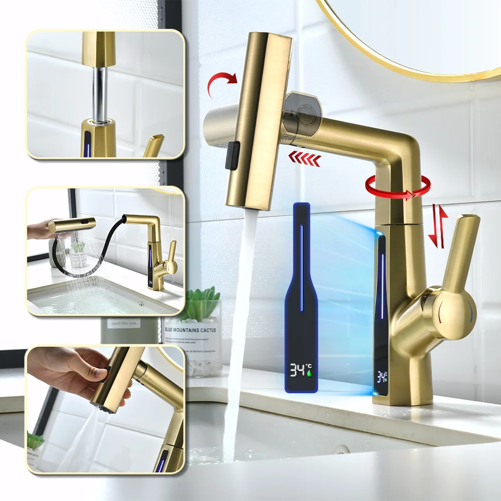 

Modern High End Digital Display Smart Bathroom Faucet Multi Functional Waterfall Washbasin Faucet Hot Cold Water Mixer Sink Taps