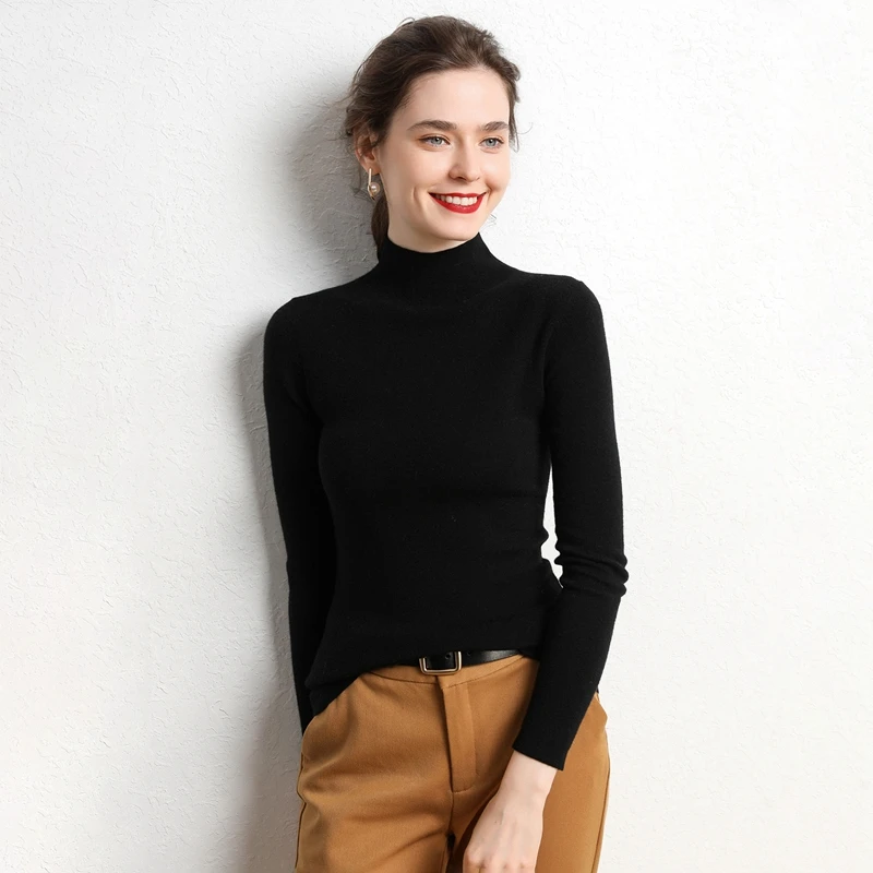 Vrouwen 100% Kasjmier Slanke Trui Mock Hals Trui Herfst Winter Eenvoudige Basic Fijne Kasjmier Truien Zachte Warme Kleding Tops