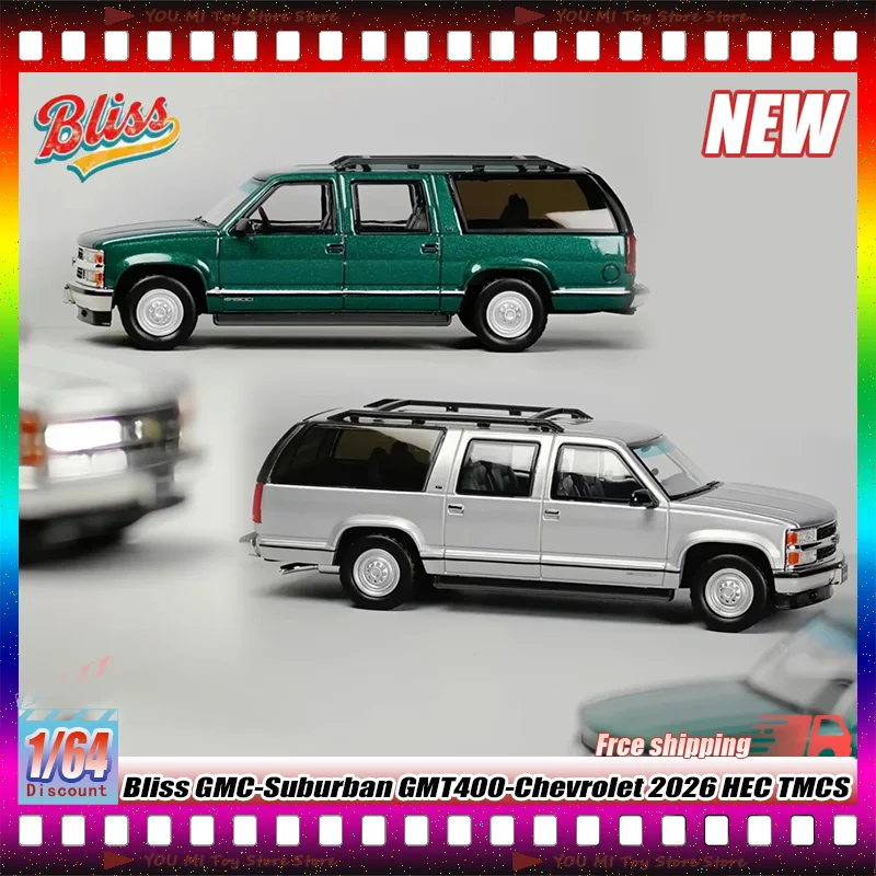 Modèle de voiture miniature en alliage 1:64 Bliss GMC-Suburban GMT400-Chevrolet 2026 TMCS HEC, simulation de voiture miniature en fonte sous pression, cadeau personnalisé pour enfant