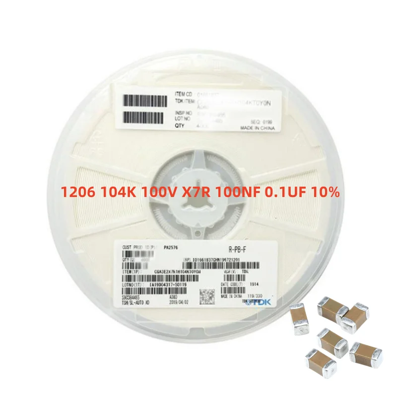 

(1000 pcs/lot)YAGEO Chip capacitor CC1206KKX7R0BB104 1206 104K 100V X7R 100NF 0.1UF 10% brand new original stock