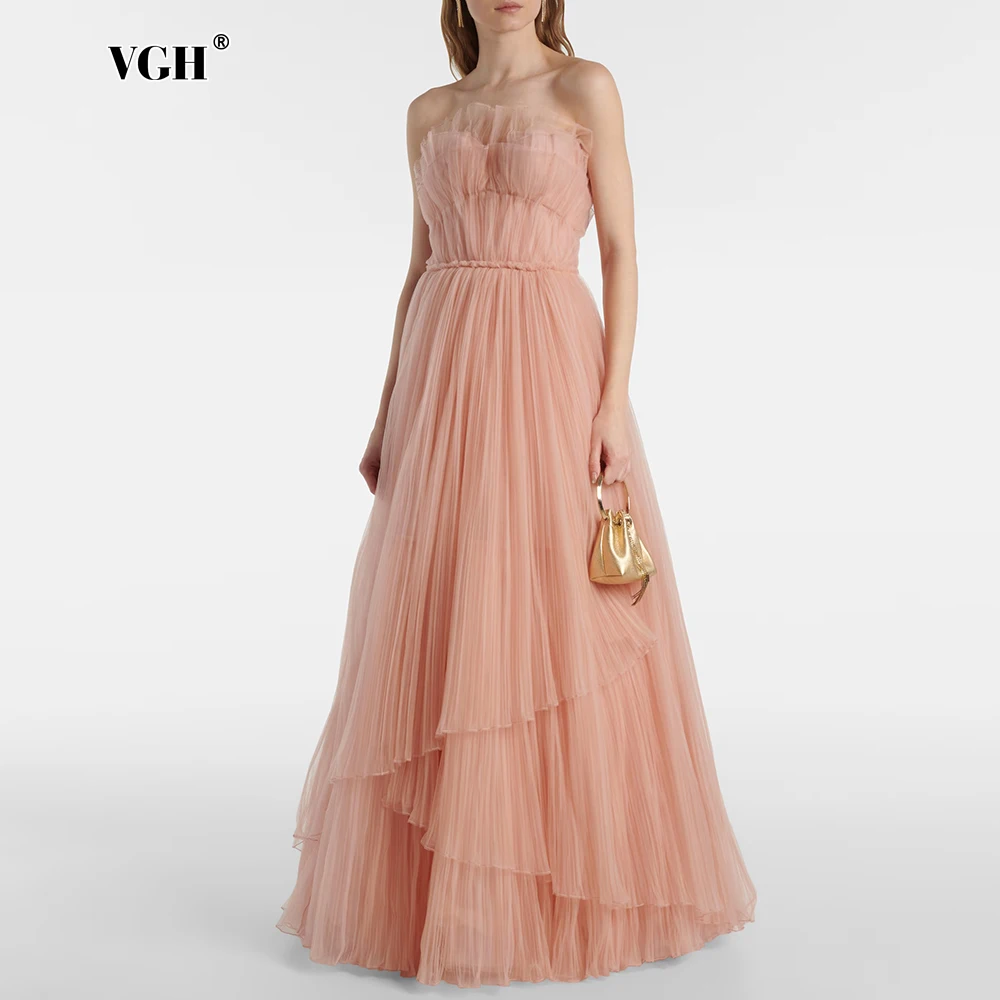 

Элегантные вечерние платья VGH для торжественных ужинов: мечтательные розовые платья без бретелек с открытой спиной, оборками и отделкой из фееричного тюля для выставок искусства