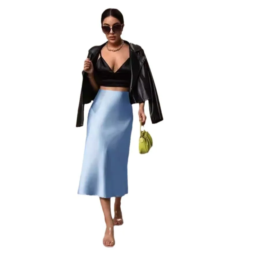Women's Long Mermaid Satin Skirt Solid Color Elegant Women Clothes Female Clothing For Women Women's Fashion Color Block Skirt