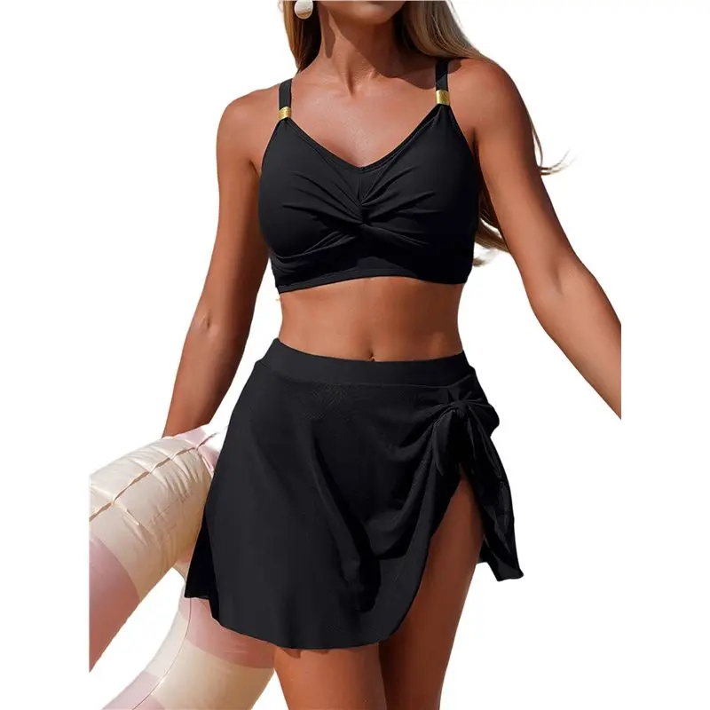 

【НОВЫЙ ГОД】Женский купальник-бикини с высокой талией, золотистый металлик, раздельный, с эффектом утягивания живота, на завязках