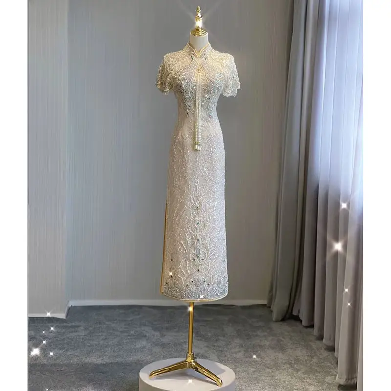 Yourqipao Chinese Cheongsam Xiuhe Bridal Toast Wedding Dresses Bridal Party Gown Luxury Engagement Evening Dress Skirt for Women