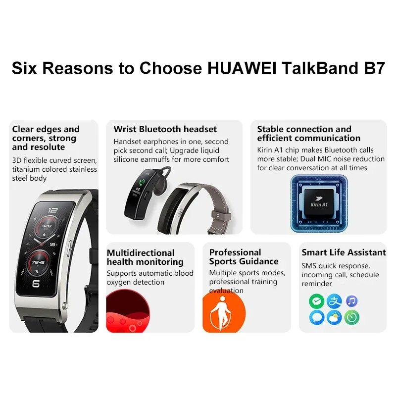 2023 New Original Huawei Smart Talkband  B7 Automatic Blood Oxygen Detection Health Intelligent Heart Rate Monitoring