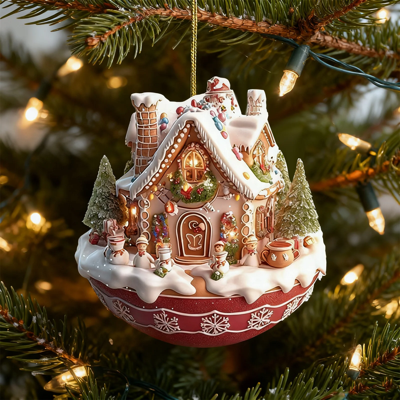 2D عيد الميلاد قلادة الزخرفية رائعة عيد الميلاد ندفة الثلج منزل فنجان القهوة معلقة للمنزل سيارة ديكور الطرف الديكور الدعائم