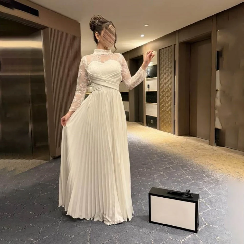 

Customized High Split Evening Dress Satin Ruffles Gorgeous Long Split Prom Dresses Lace Formal Occasion Party Gown Robe Soiree