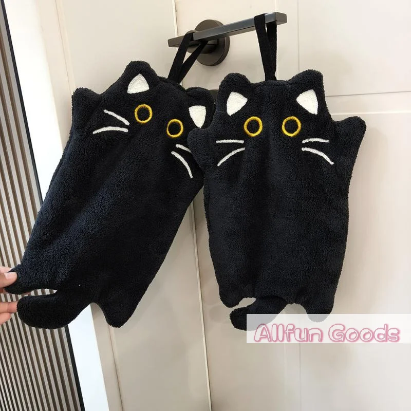 [TG835]1pcs/2pcs Cartoon Cat Hand Towel Thickened Absorbent Kitchen Heat Resistant Pad Hanging Cleaning Cloth Towels