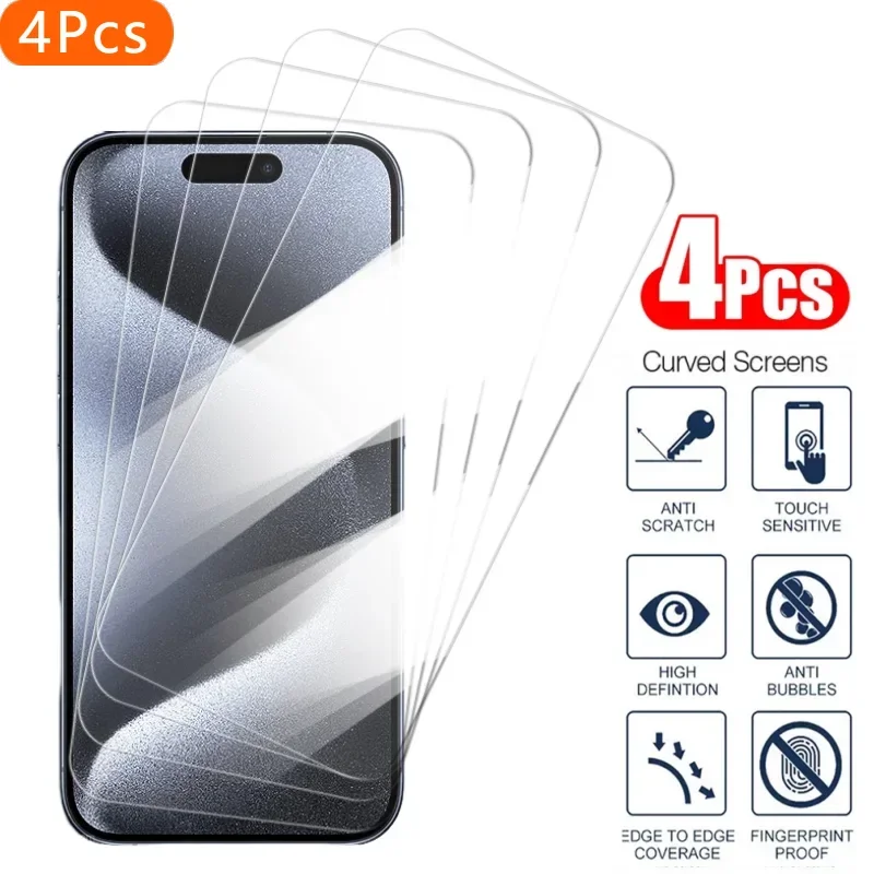 

4PCS Tempered Glass For iPhone 15 Pro Max High Definition Screen Protector For iPhone 16Pro 15ProMax 14ProMax Protective Glass