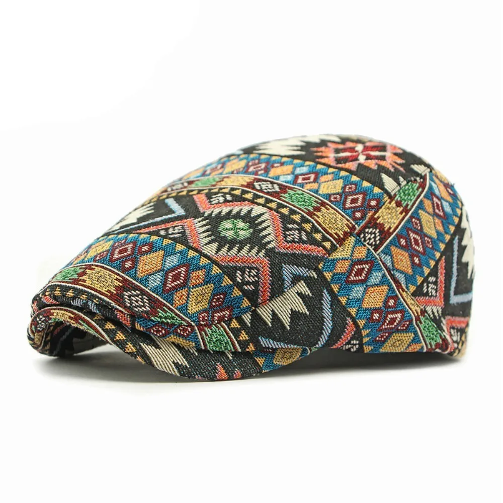

Casual Adjustable Ethnic Style Berets Hat Painter Geometric Retro Newsboy Caps Vintage Bohemian Newsboy Flat Cap Male Female