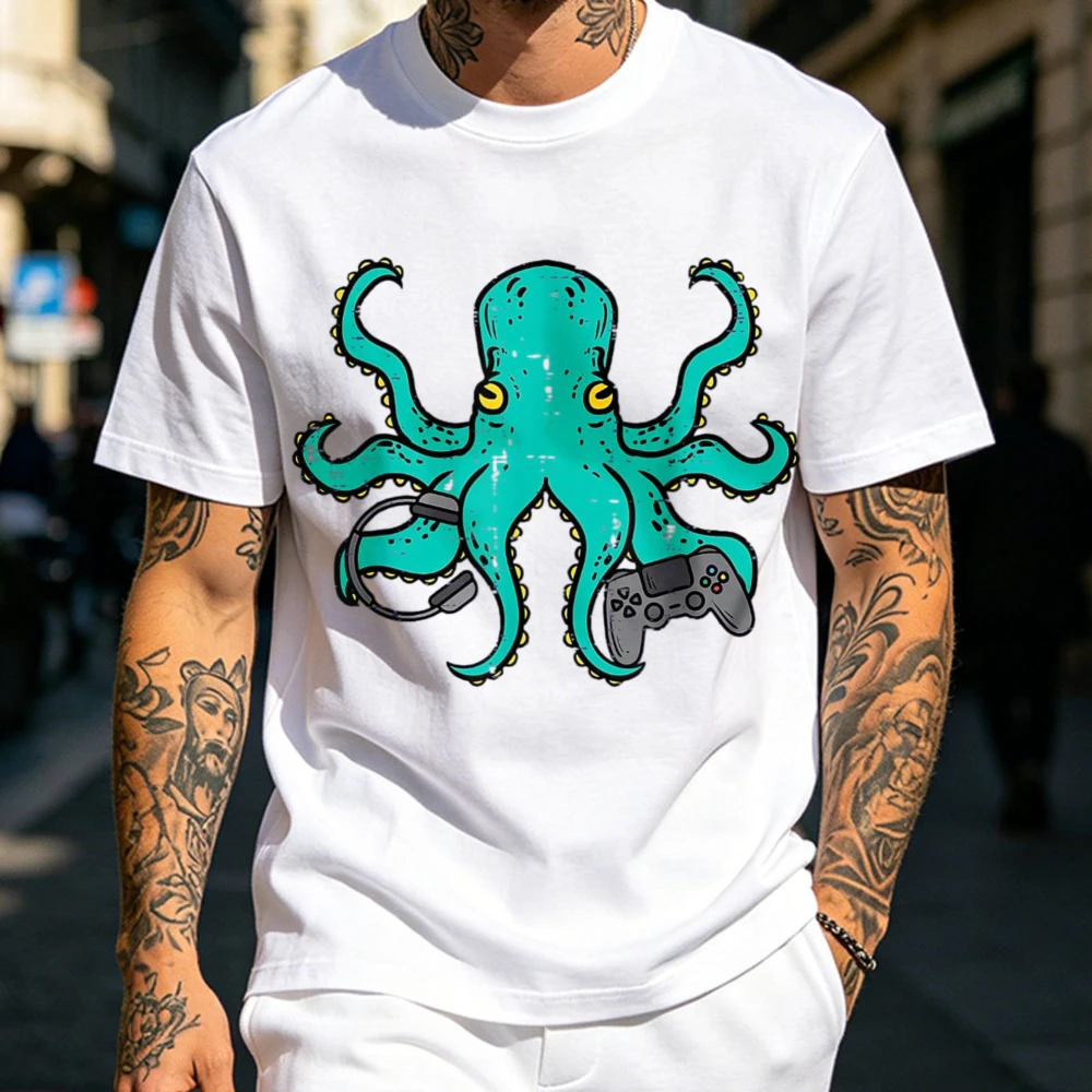 Gamer Shirts Video Games Boys Men Girls Gift Octopus Gamer Funny Gaming Unisex-Multiaged T-Shirt  High Quality Cotton Casual Tee