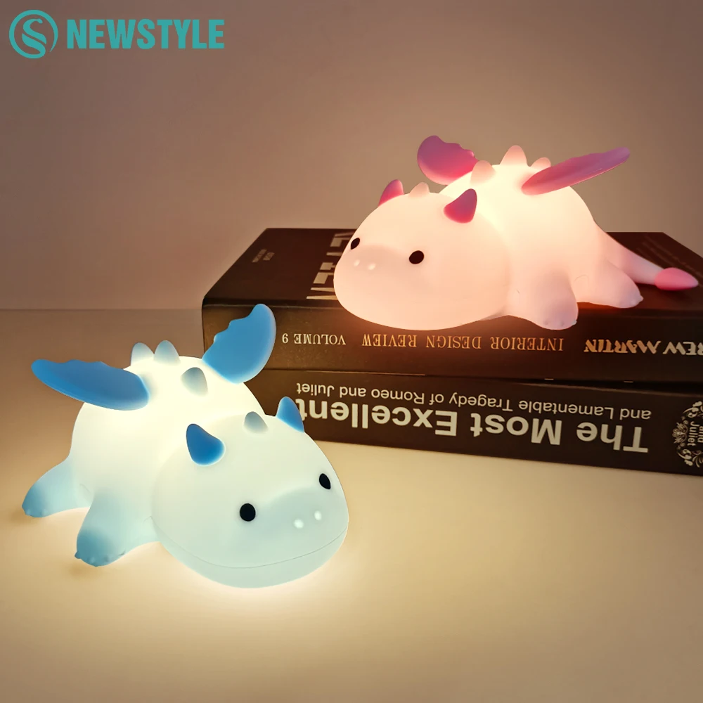 Cute Baby Dragon Night Light For Kids Soft Silicone Nursery Sleeping Lamp 3 Level Dimmable Changing Rechargeable Beside Lamp