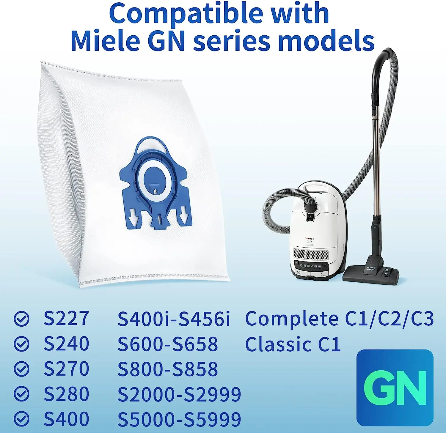 20pcs 3D Dust Bags For Miele GN Vacuum Bags, Replacement for Miele Classic C1 Complete C1, C2, C3, S400i S600 S2 S5 S8 Series