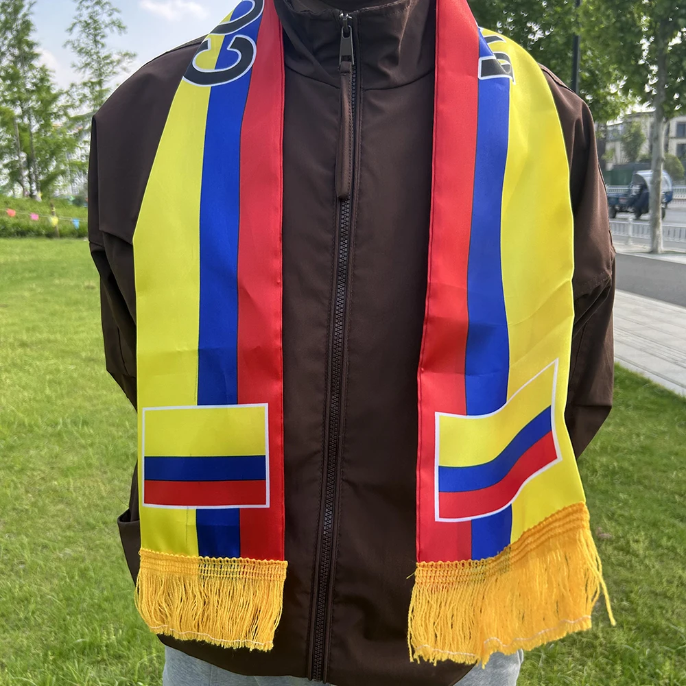 Sky Flag 2026 Colombia Scarf 14x135cm Double-sided Printed Satin Columbia Flag Scarf Tassels  for Football, Sports, Events
