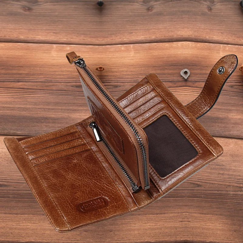 British Style Top Layer Cowhide Trifold Cowhide Men's Wallet Activity Zipper Buckle Splice Handbag Coin Purse Holder Men Wallets