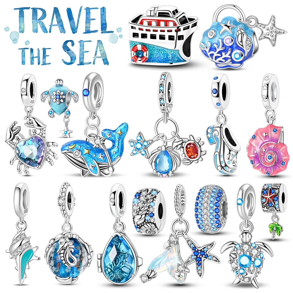 Summer Ocean Series Whale Shell Dangle Charms Fit 925 Sterling Silver Original Bracelet for Jewelry Making Charms for Bracelets