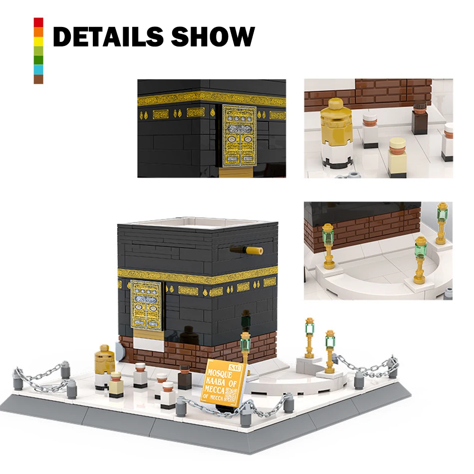 Moc arquitetura mundialmente famosa mesquita mecha kaaba modelo vista de rua blocos de construção montagem tijolos brinquedos crianças presentes