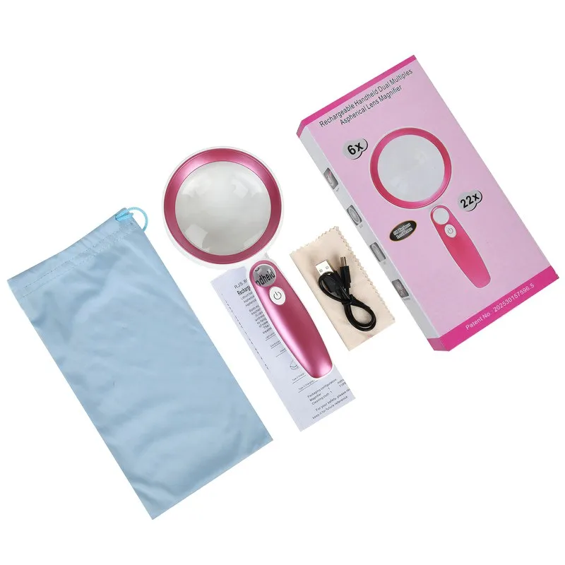 BHBD-Professional Magnifying Glass 6X 22X With 23 LED Light For Seniors Handheld Jewelry Loupe Reader Glasses Reading