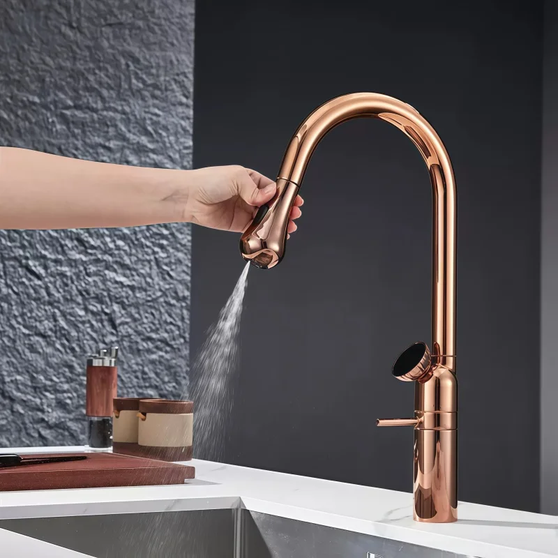 Kitchen Faucet 360 Swivel Pull Down Sink Faucets LED Temperature Display High-arc Hot Cold Mixer Tap 3 Modes