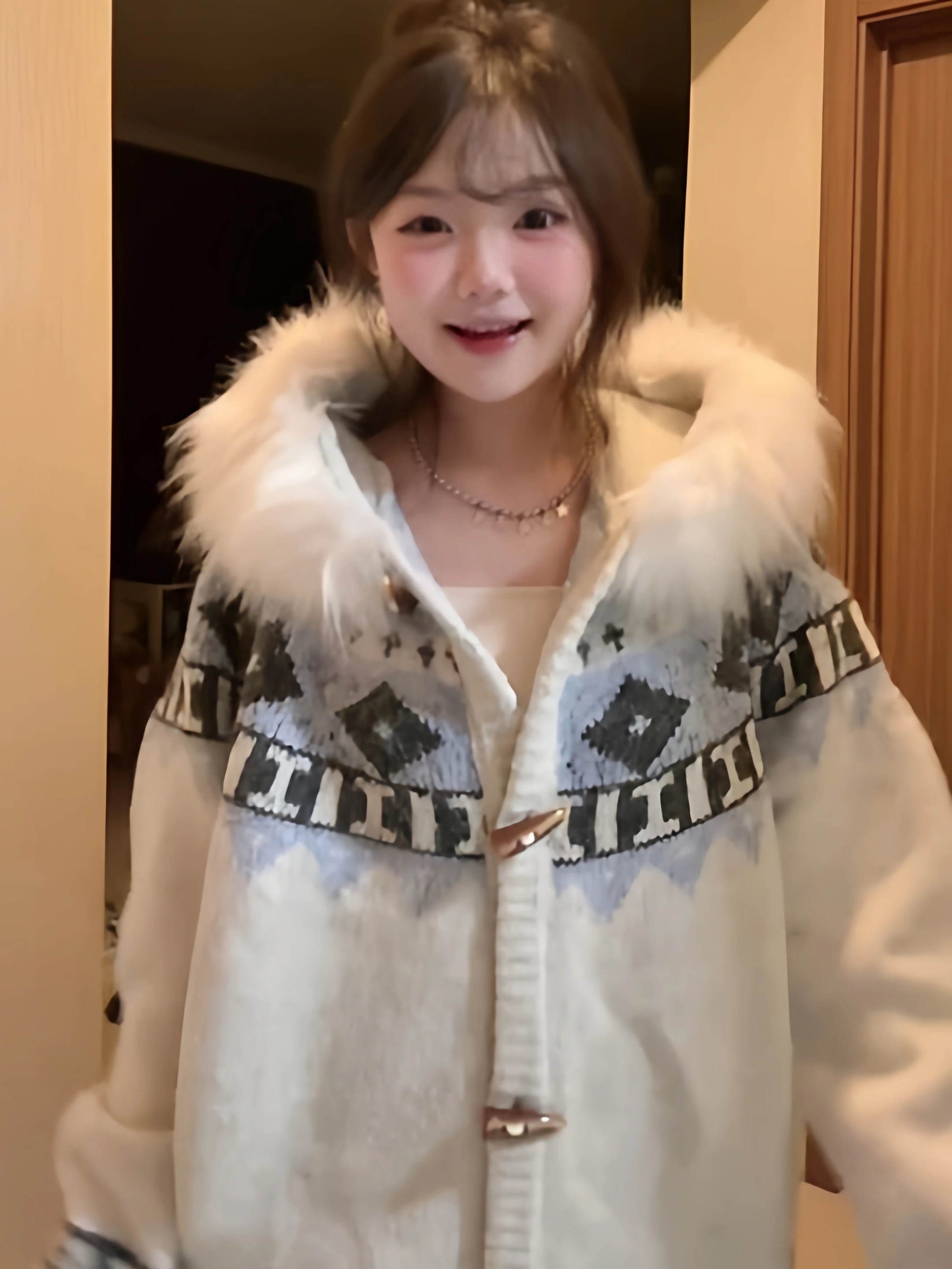 Retro Style Women's Knitted Hat Coat with Fur Collar Loose Fit Long Sleeve Soft Material Button up Cardigan for Autumn Winter
