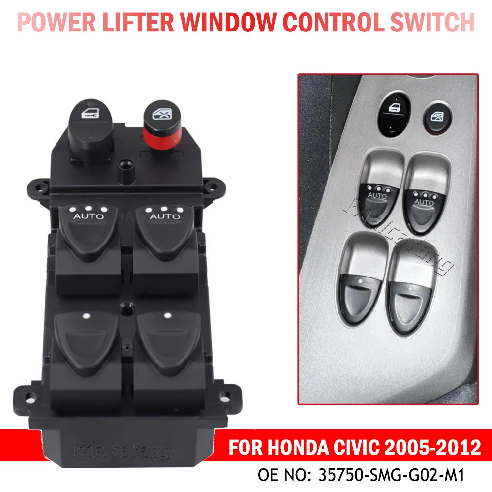 

Hight Quality For Honda Civic 2005-2012 Front Left Power Lifter Window Control Switch 2 AUTO 35750-SMG-G02 22Pins