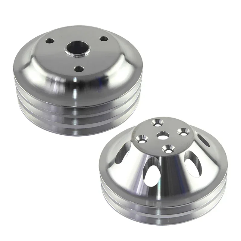 

Aluminum For SBC Chevy 283 350 265 305 327 383 400 2 & 3 Groove Long Water Pump LWP Crank Pulley Kit Engine Crank Silver
