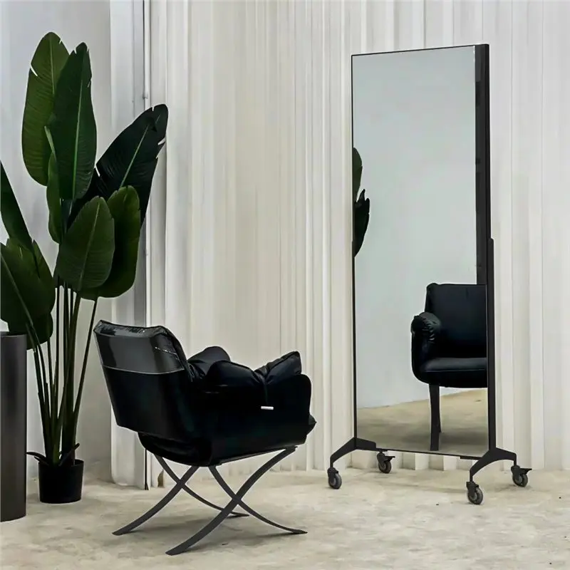 LMM stainless steel mirror table, removable studio double-sided hair cutting mirror for hair salon