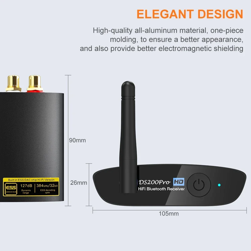 New 1Mii DS200Pro RCA & Optical Out Bluetooth 5.2 Adapter 121dB/384KHz/32bit DAC Audio HiFi Bluetooth Receiver