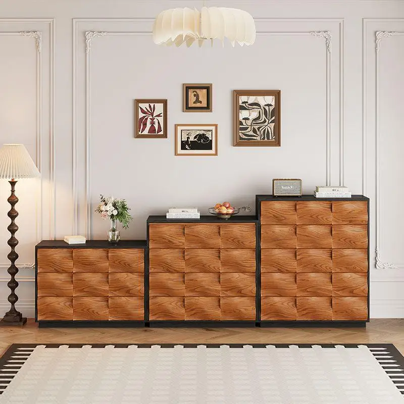 medieval solid wood combined cabinet, multi-layer creative living room ripple cabinet, storage storage