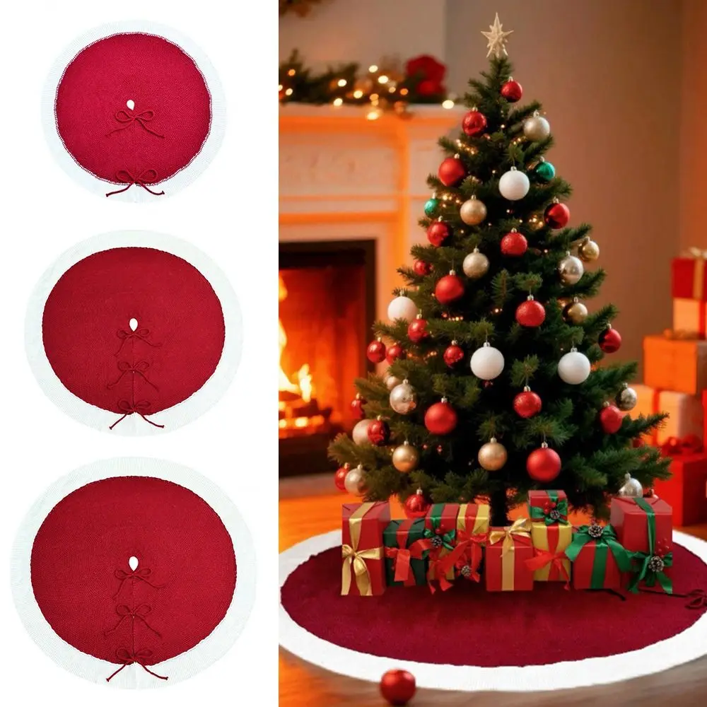 

Knitting Christmas Tree Skirt Red White Color 62cm Knitted Christmas Tree Skirt Christmas Decoration Supplies Reusable