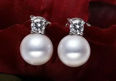 

noble jewelry charming10-11mm natural round south sea white pearl stud earrings 925s