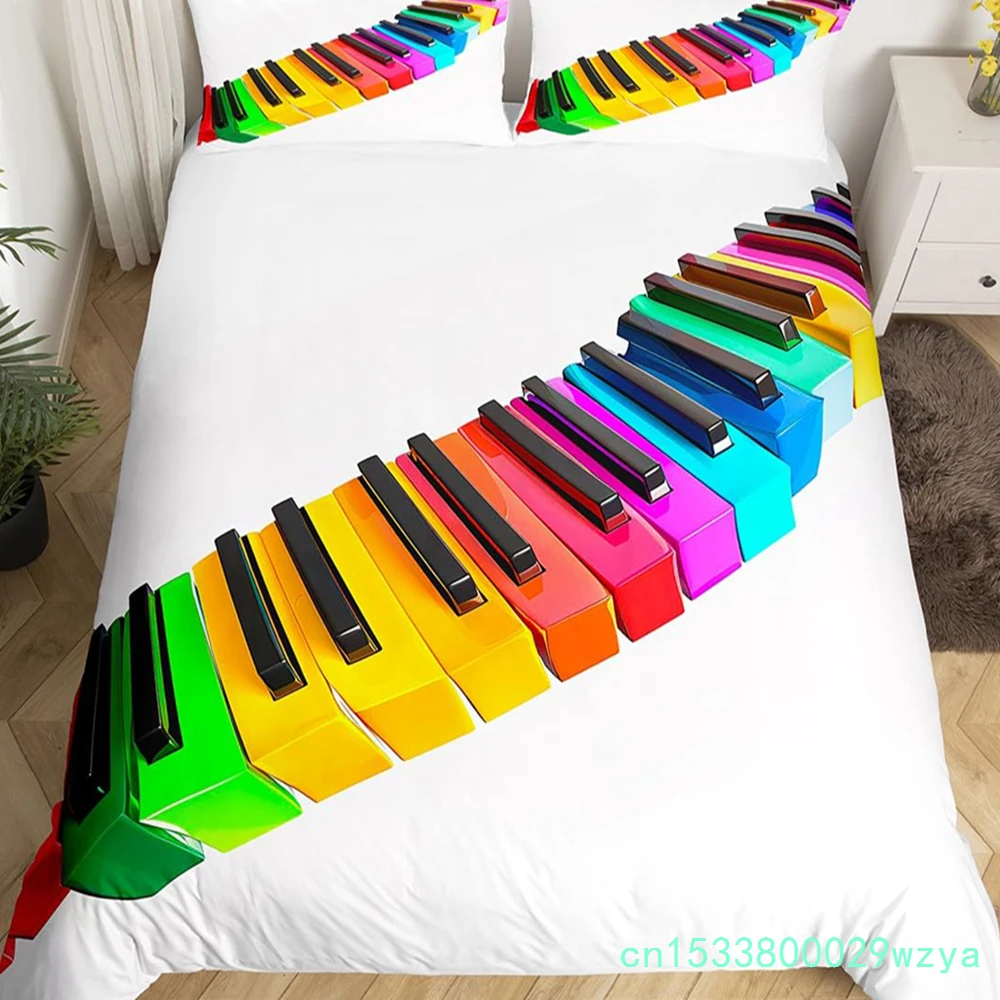 Music Piano Keys Duvet Cover King Queen Piano Bedding Set Modern Musical Instrument Quilt Cover Black And White Comforter Cover